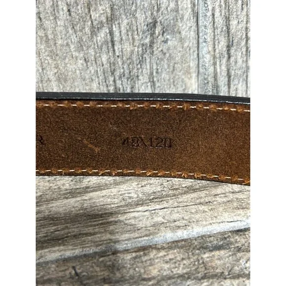 Vintage Brass Buckle Brown Full Grain Brown Leather Men's Belt 48" - Picture 4 of 5